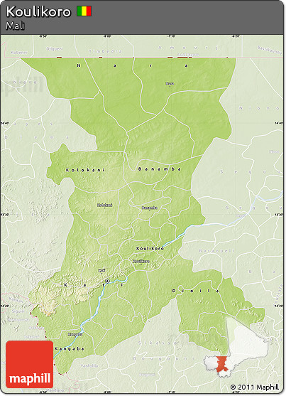 Physical Map of Koulikoro, lighten
