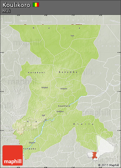 Physical Map of Koulikoro, lighten, semi-desaturated