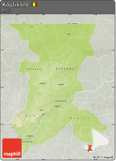 Physical Map of Koulikoro, lighten, semi-desaturated