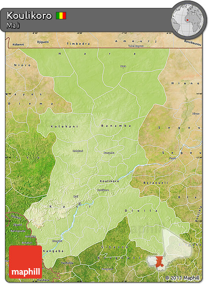 Physical Map of Koulikoro, satellite outside