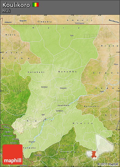 Physical Map of Koulikoro, satellite outside