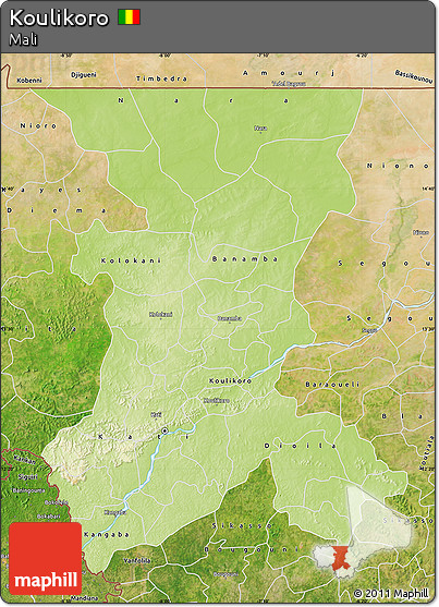 Physical Map of Koulikoro, satellite outside