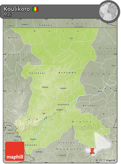 Physical Map of Koulikoro, semi-desaturated