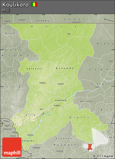 Physical Map of Koulikoro, semi-desaturated
