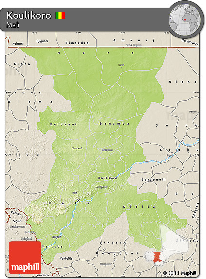 Physical Map of Koulikoro, shaded relief outside