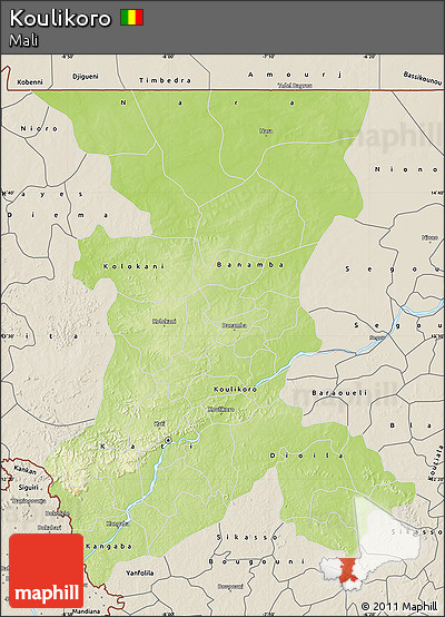 Physical Map of Koulikoro, shaded relief outside