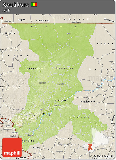 Physical Map of Koulikoro, shaded relief outside
