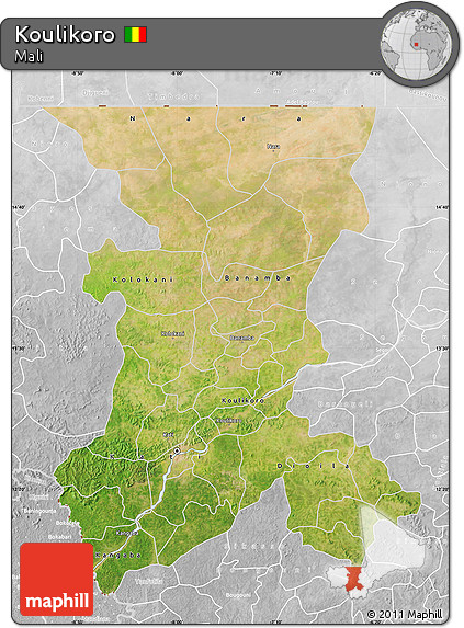 Satellite Map of Koulikoro, lighten, desaturated