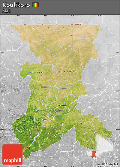 Satellite Map of Koulikoro, lighten, desaturated