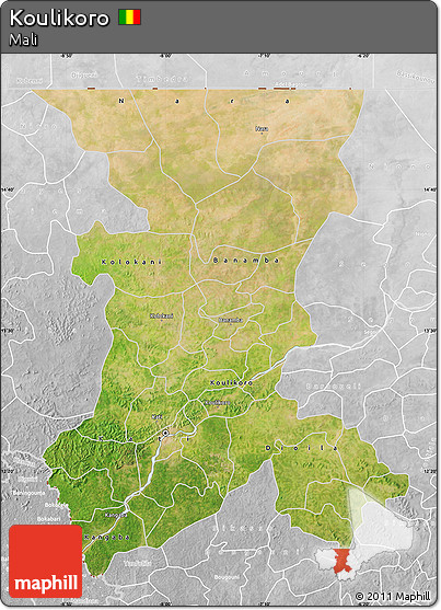 Satellite Map of Koulikoro, lighten, desaturated