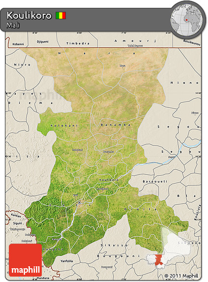 Satellite Map of Koulikoro, shaded relief outside