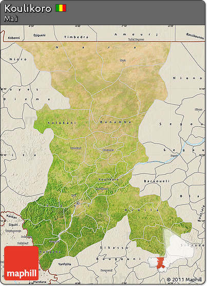 Satellite Map of Koulikoro, shaded relief outside