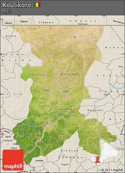 Satellite Map of Koulikoro, shaded relief outside