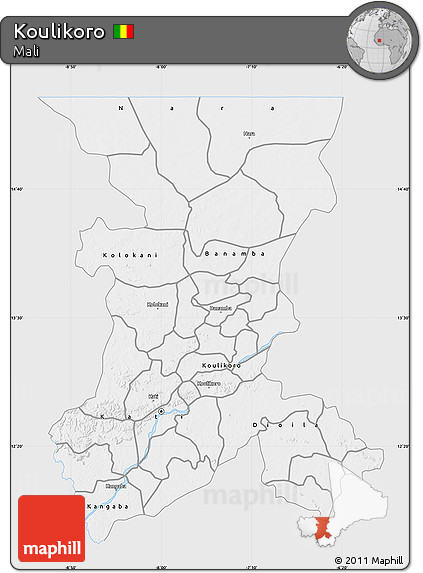 Silver Style Map of Koulikoro, single color outside