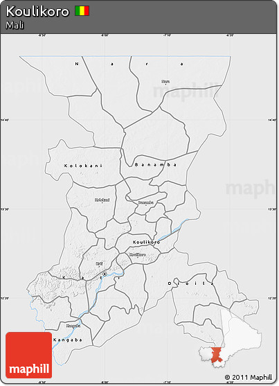 Silver Style Map of Koulikoro, single color outside