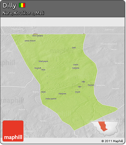 Physical 3D Map of Dilly, lighten, desaturated