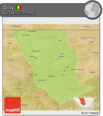 Physical 3D Map of Dilly, satellite outside