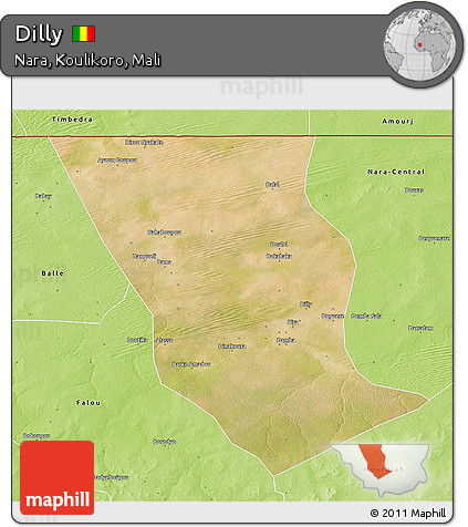 Satellite 3D Map of Dilly, physical outside
