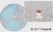 Gray Location Map of Dilly, highlighted parent region, highlighted grandparent region, hill shading