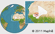 Satellite Location Map of Dilly, highlighted country, highlighted parent region, within the entire country