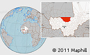 Gray Location Map of Nara, highlighted country, hill shading