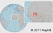 Gray Location Map of Nara, highlighted parent region, within the entire country, hill shading