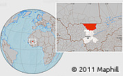 Gray Location Map of Nara, highlighted parent region, hill shading