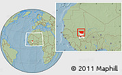 Savanna Style Location Map of Nara, highlighted parent region, within the entire country, hill shading