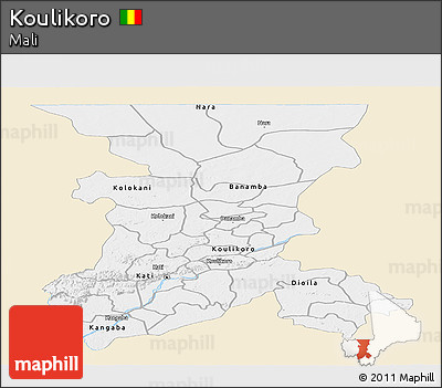 Classic Style Panoramic Map of Koulikoro, single color outside