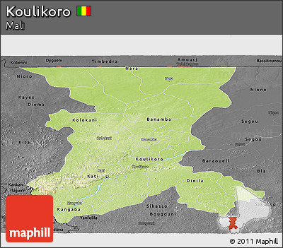 Physical Panoramic Map of Koulikoro, darken, desaturated