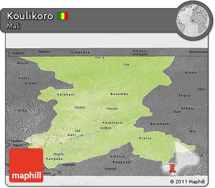 Physical Panoramic Map of Koulikoro, darken, desaturated