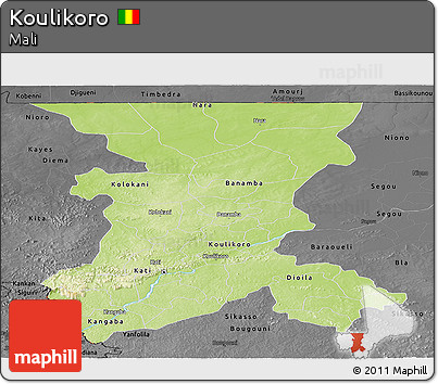 Physical Panoramic Map of Koulikoro, darken, desaturated