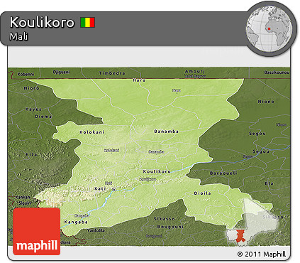 Physical Panoramic Map of Koulikoro, darken