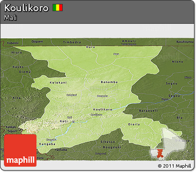 Physical Panoramic Map of Koulikoro, darken