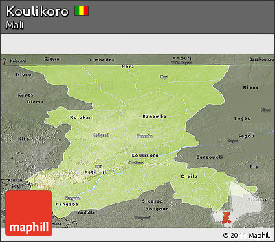 Physical Panoramic Map of Koulikoro, darken, semi-desaturated