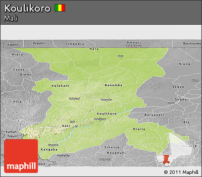 Physical Panoramic Map of Koulikoro, desaturated