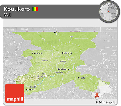 Physical Panoramic Map of Koulikoro, lighten, desaturated