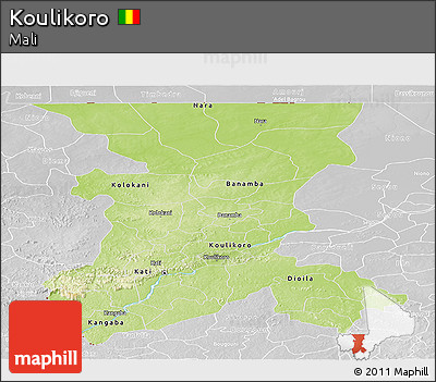 Physical Panoramic Map of Koulikoro, lighten, desaturated