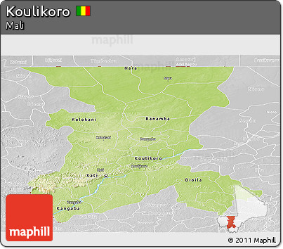Physical Panoramic Map of Koulikoro, lighten, desaturated