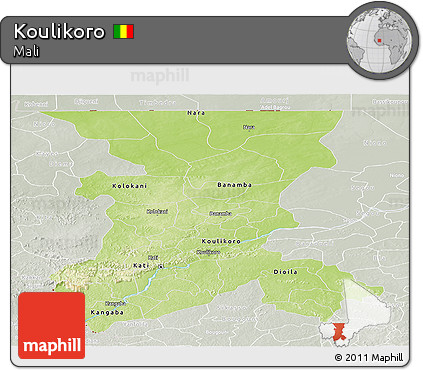 Physical Panoramic Map of Koulikoro, lighten, semi-desaturated