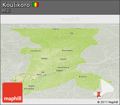Physical Panoramic Map of Koulikoro, lighten, semi-desaturated