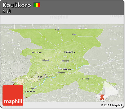 Physical Panoramic Map of Koulikoro, lighten, semi-desaturated
