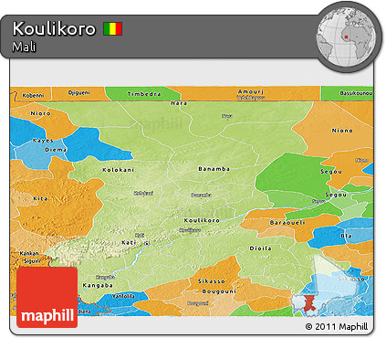 Physical Panoramic Map of Koulikoro, political outside
