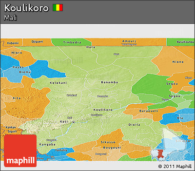 Physical Panoramic Map of Koulikoro, political outside