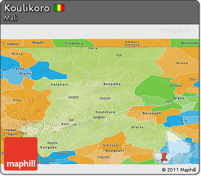 Physical Panoramic Map of Koulikoro, political outside