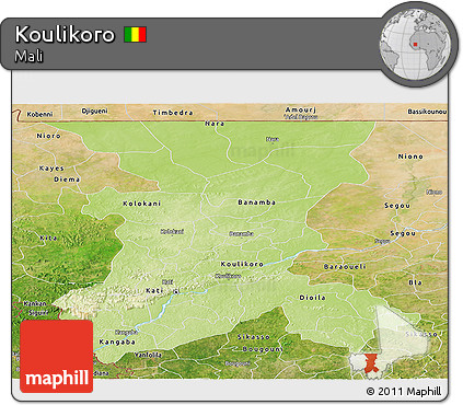 Physical Panoramic Map of Koulikoro, satellite outside