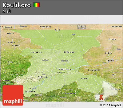 Physical Panoramic Map of Koulikoro, satellite outside