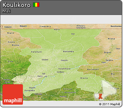 Physical Panoramic Map of Koulikoro, satellite outside