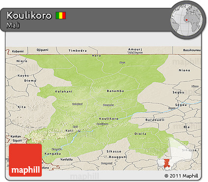 Physical Panoramic Map of Koulikoro, shaded relief outside