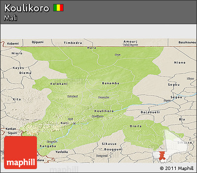 Physical Panoramic Map of Koulikoro, shaded relief outside